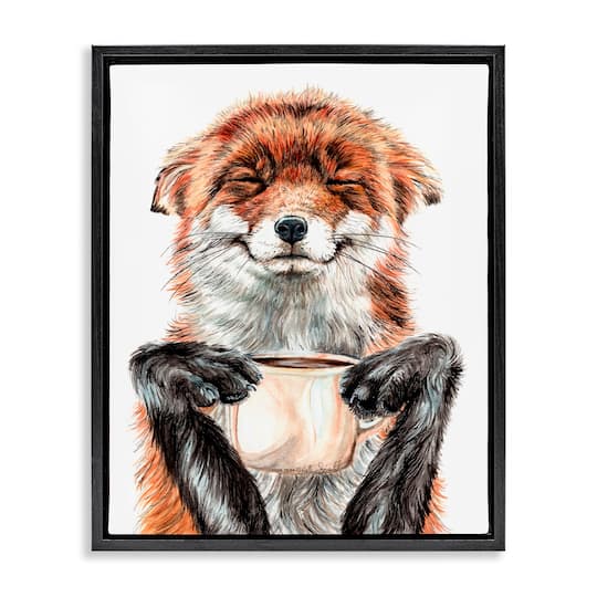 Stupell Industries Happy Fox with Coffee Floater Framed Art